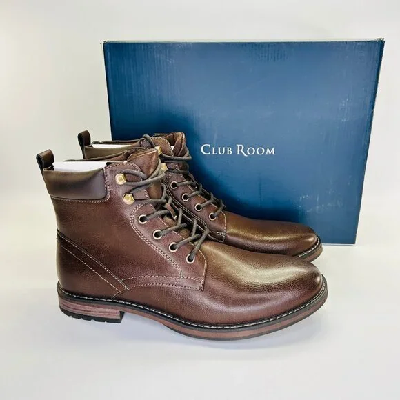 Club Room Westin Brown Lace Up Boots Club Room Mens Westin Faux Leather Round Toe Combat & Lace  main image 3